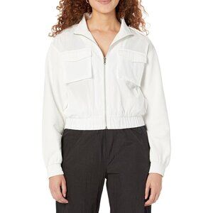 The Drop Women's Whisper White Cropped Mixed Fabric Bomber by @Jennylinnnn